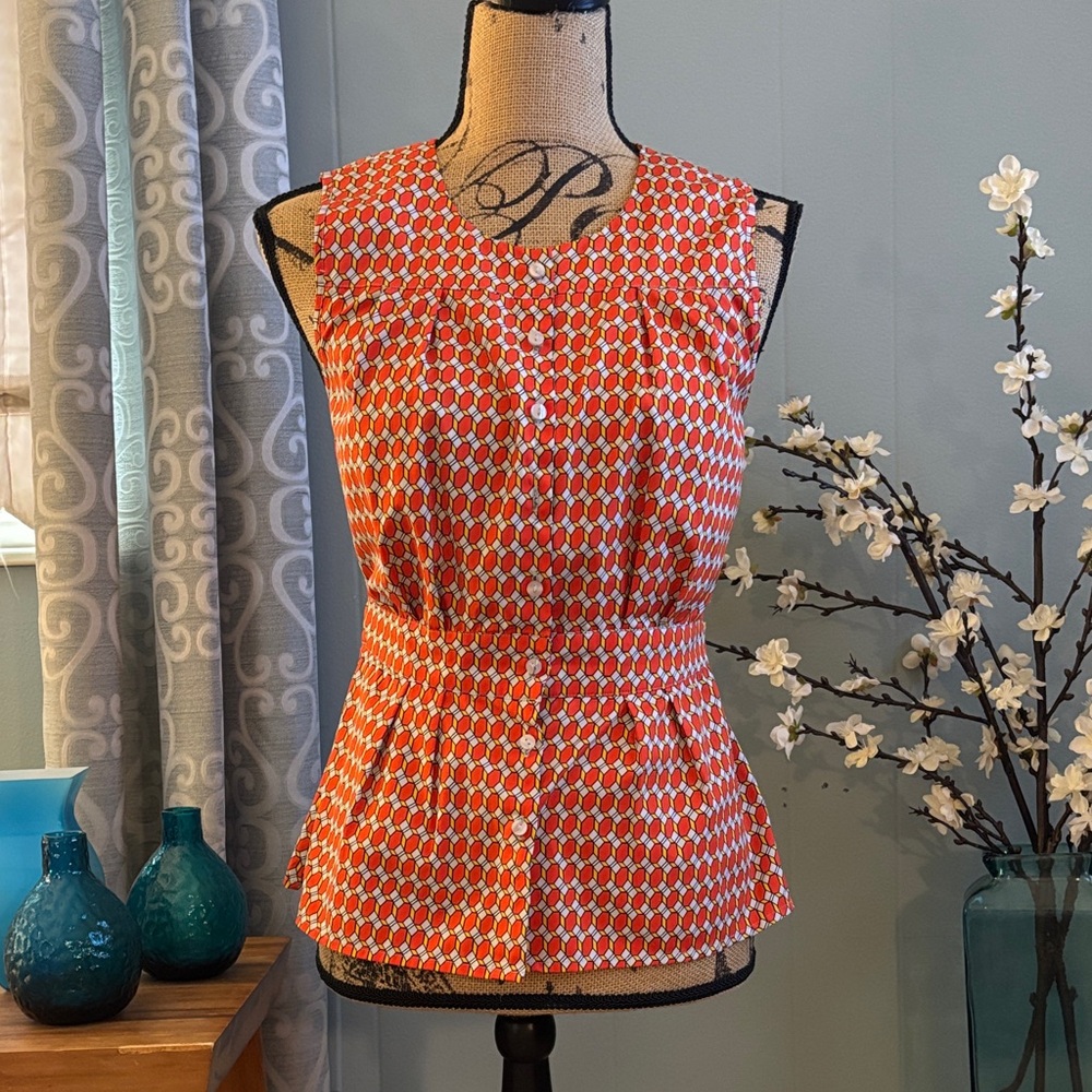 Banana Republic Geometric Print Peplum Sleeveless Shirt